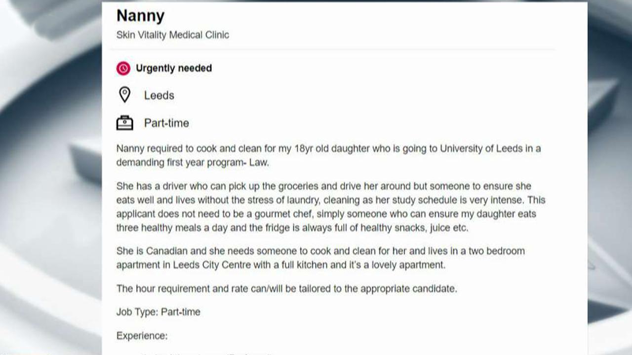 Ad seeking nanny for 18-year-old college student gets mocked