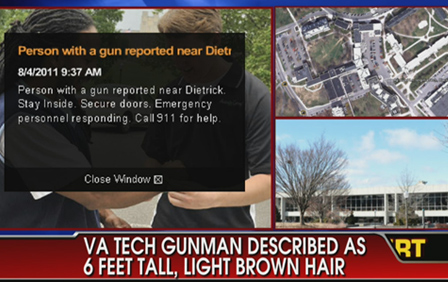 VA Tech Gunman Reported as 6 Feet Tall, Light Brown Hair, Wearing Blue and White Stripped Shirt