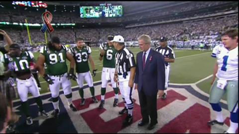 Former President George W. Bush Flips Coin at NY Jets vs. Dallas Cowboys Game