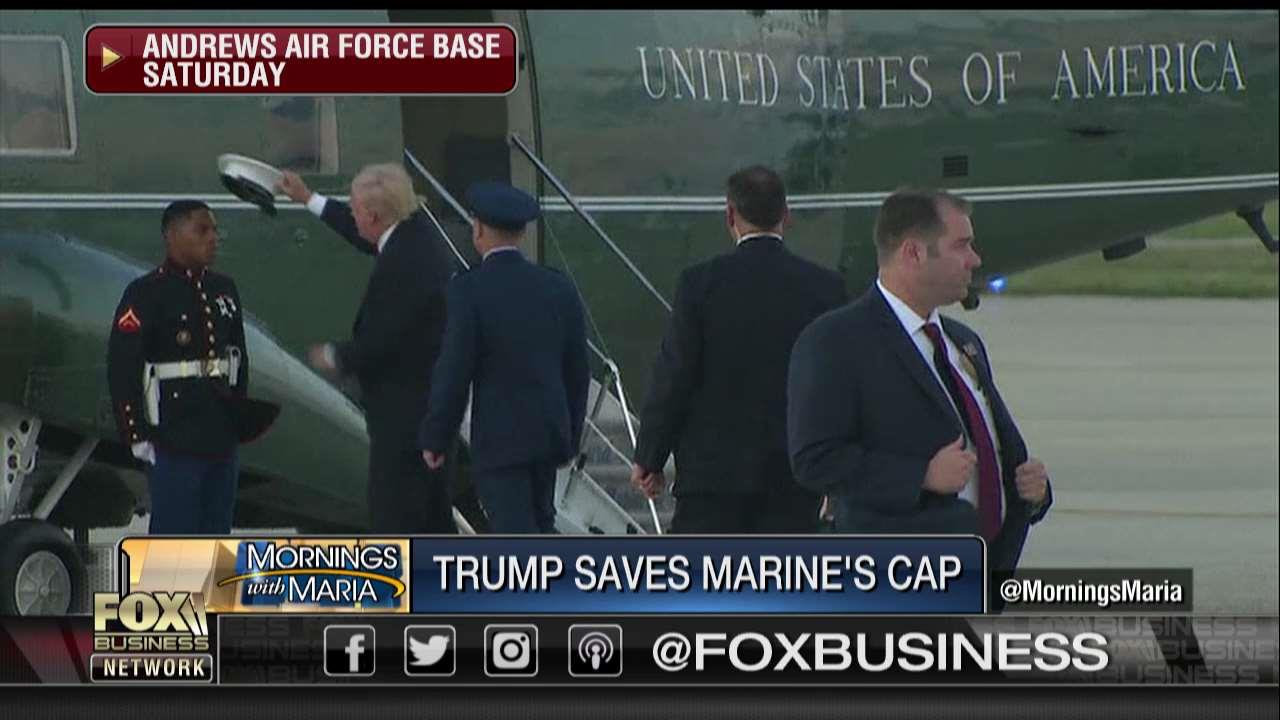 Trump retrieves Marine's hat. | Fox News Video