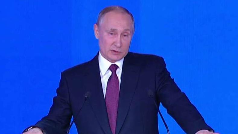 Putin shows off 'invincible' weaponry in address.