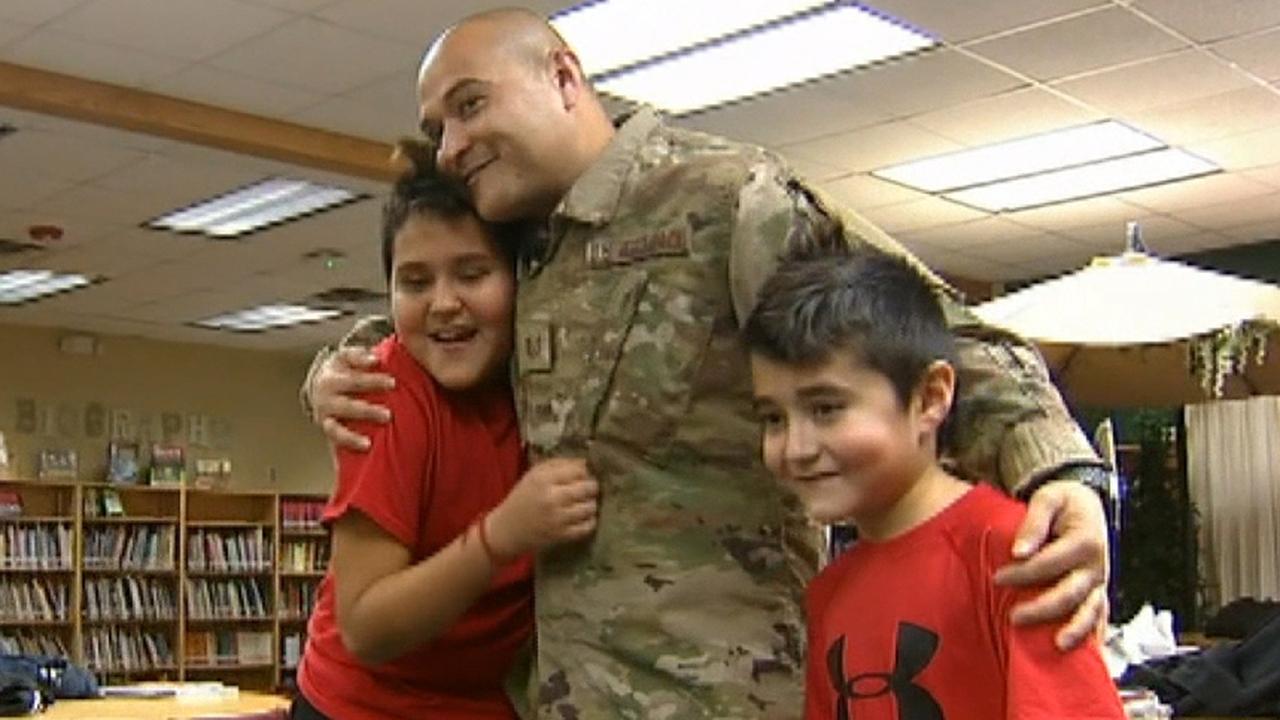 Air Force dad returns from deployment, surprises his two boys at their school