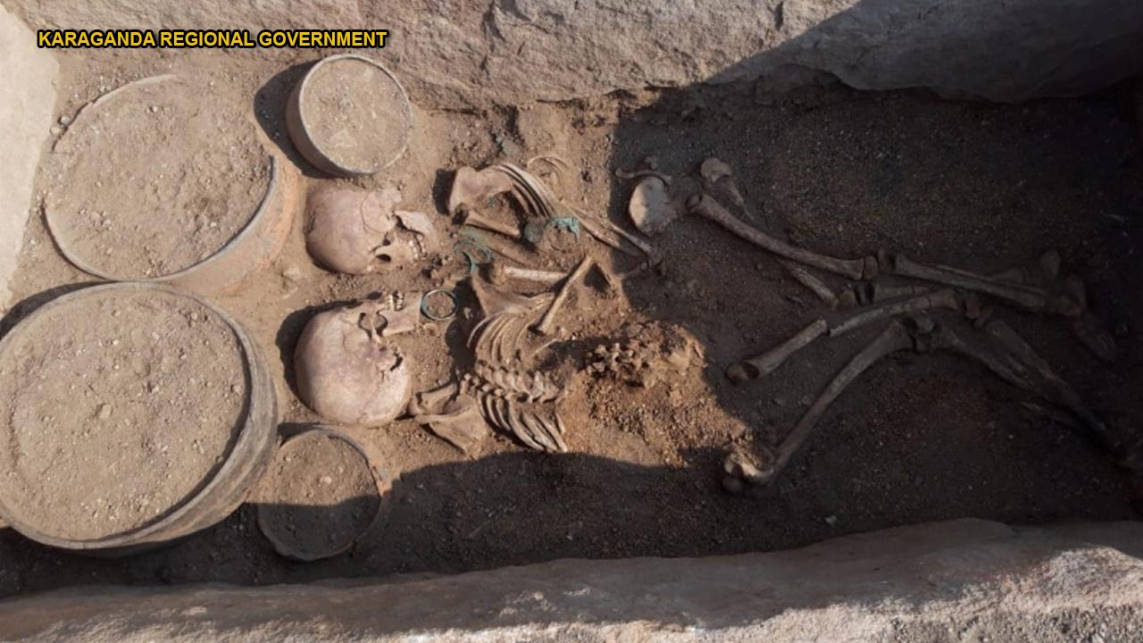 The early Bronze Age Grave 110 of a rich woman, from Franzhausen I cemetery  in Austria. The woman, who died approximately 4000 years ago, was found  buried with elaborate bronze ornaments and