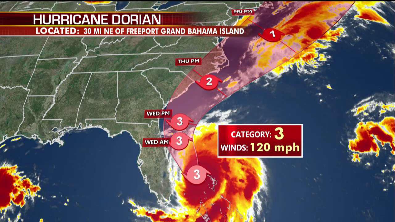 States of Emergency declared from Florida to Virginia as Hurricane Dorian approaches