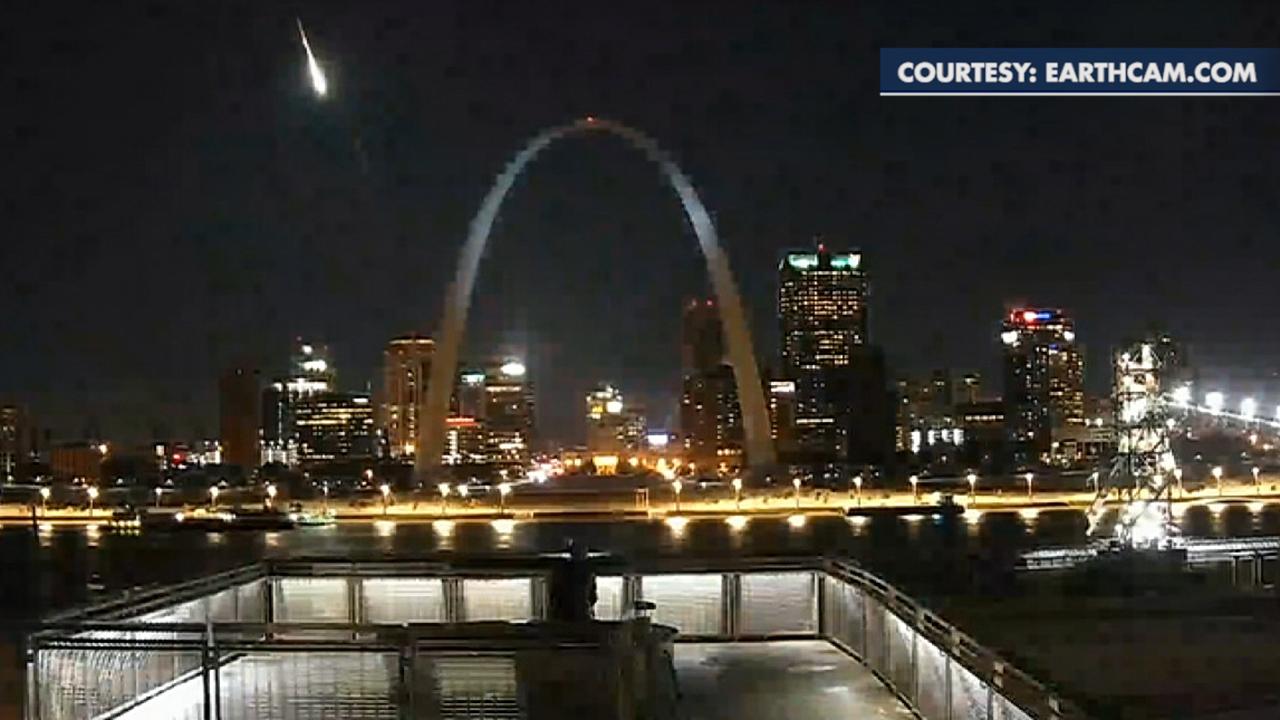 Meteor lights up the sky over the Gateway Arch in St. Louis